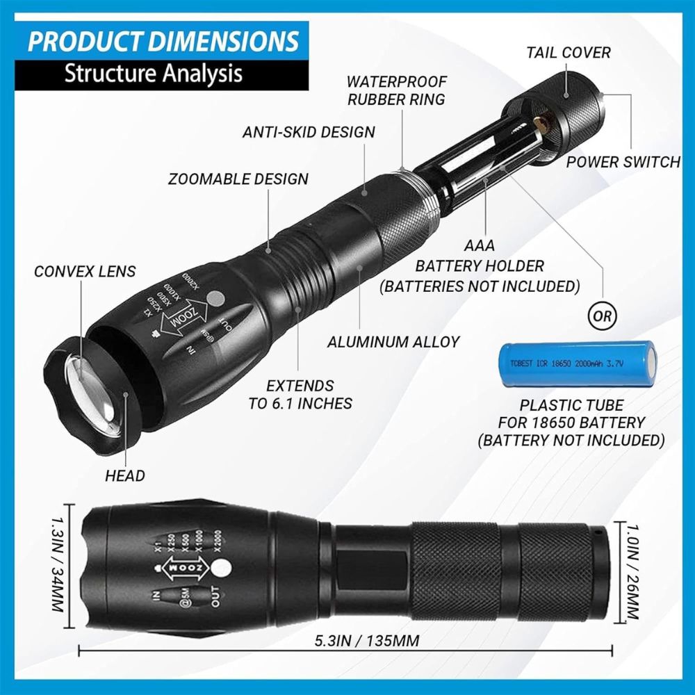 Linterna Táctica 2000 Lúmenes